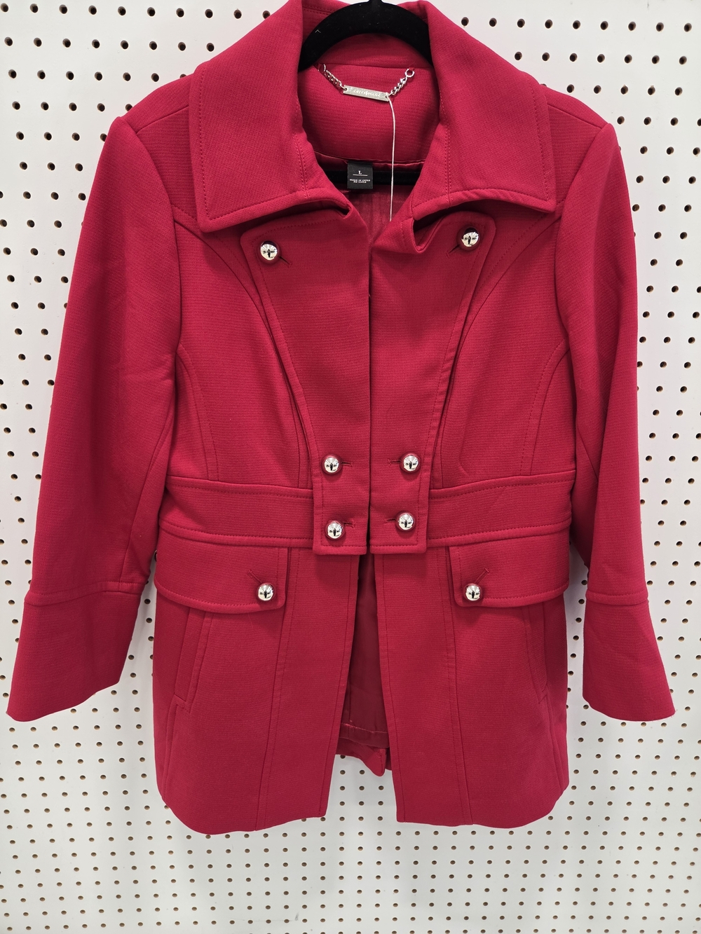 White House Black Market Bright Red Double-Breasted Peacoat